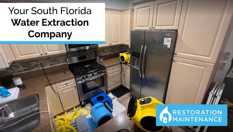 Your South Florida Water Extraction Company A kitchen with appliances and cabinets that are dirty.