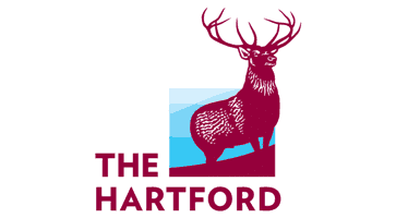 A deer is standing in front of the hartford logo.