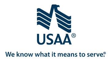 A blue and white logo of usaa.