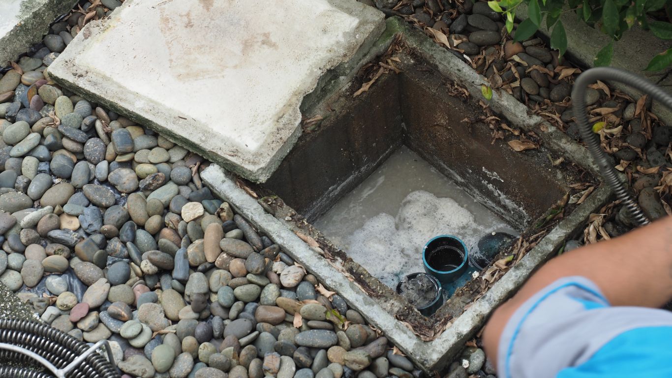 sewage cleanup repair professional draining the clogged sewage system