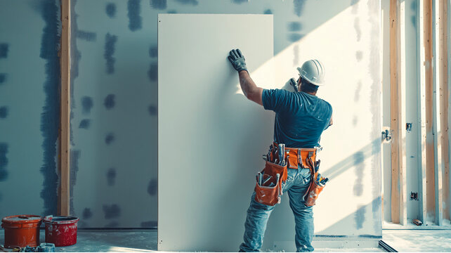 Drywall & Interior Painting 1 A person painting drywall in a room, using a roller with an extension pole. Perfect for drywall & interior painting projects to give your space a fresh look.