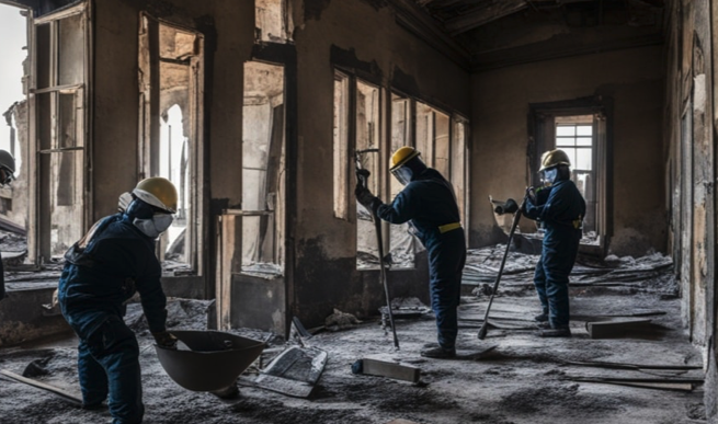 Fire Damage Restoration A person holding a yellow device in their hand.